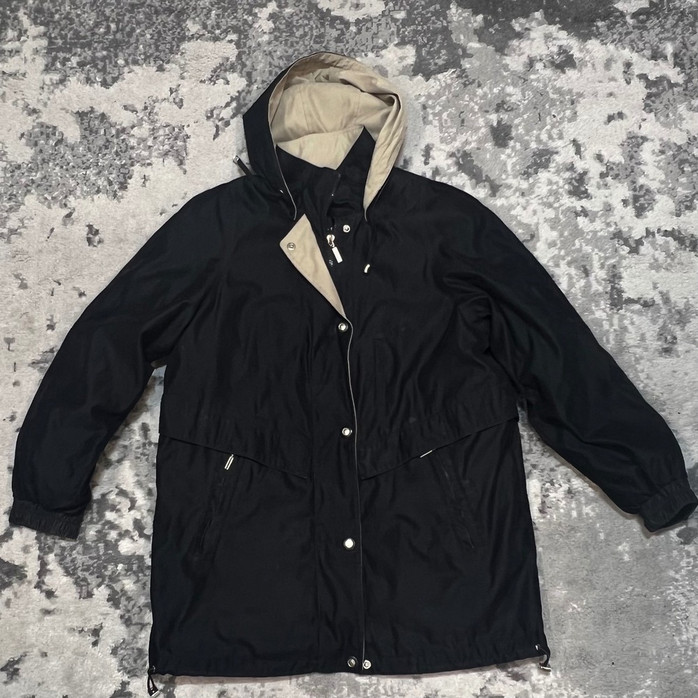 Braetan Black Hooded Rain Jacket Plaid‎ Lined Utility Coat Womens Medium 8/10